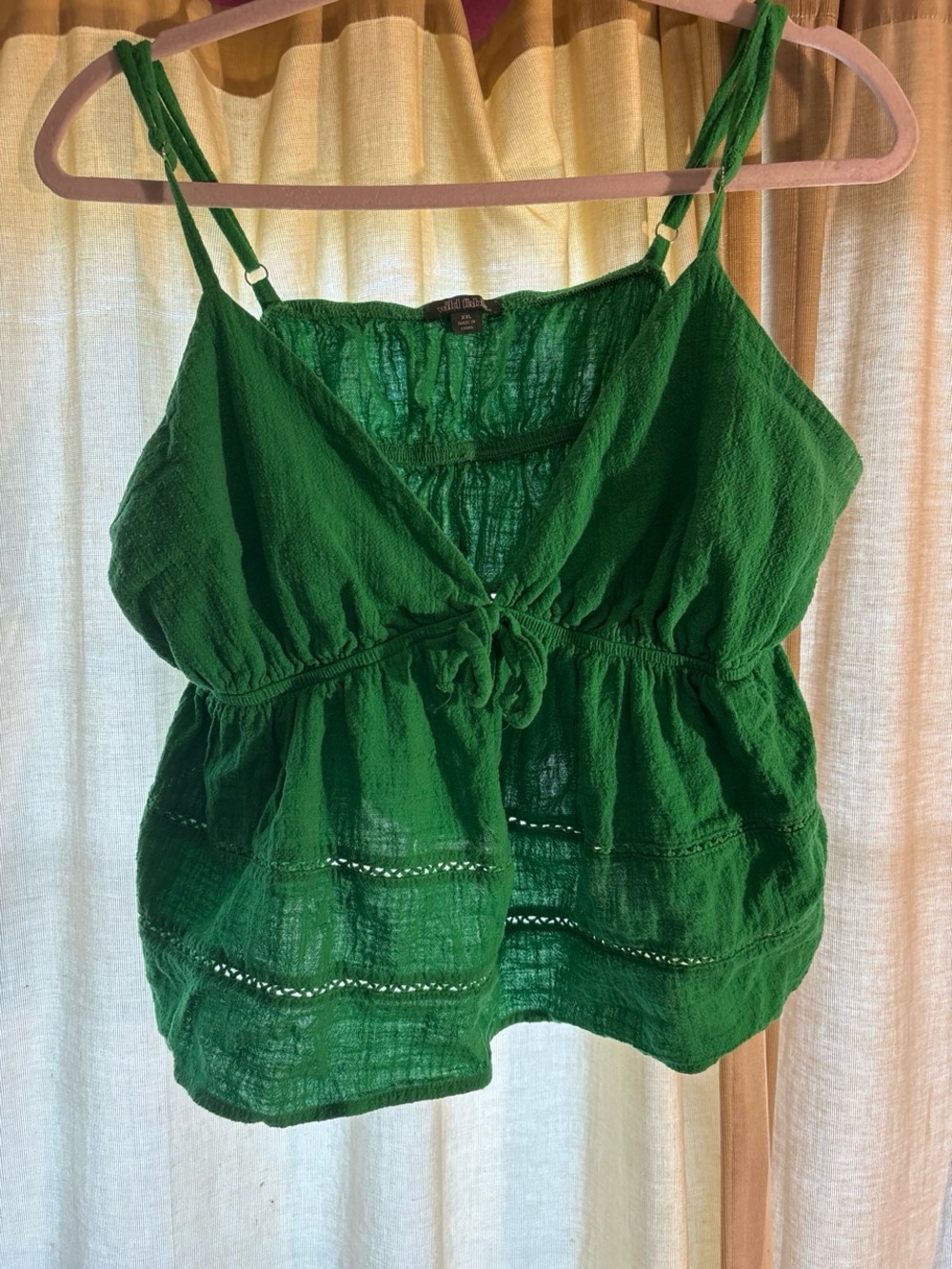 Wild Fable Green Cotton Tie-Front Cami Top